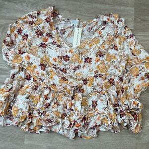 Francesca's Collections Floral Ruffled Blouse - White, Orange, Purple